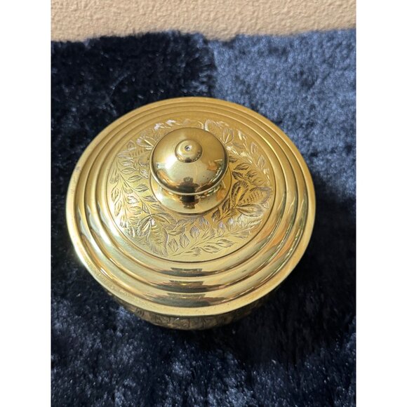 Vintage Brass & Stainless Steel Engraved Storage Bowl With Lid Made In India 734 - Picture 2 of 7